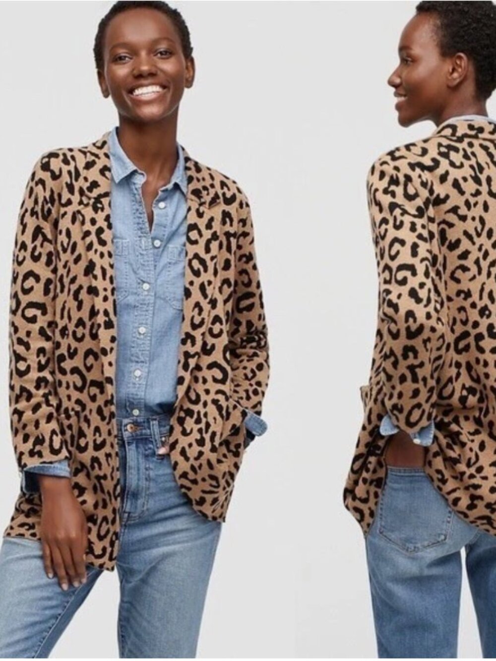 J.Crew Sophie open-front sweater-blazer in leopard